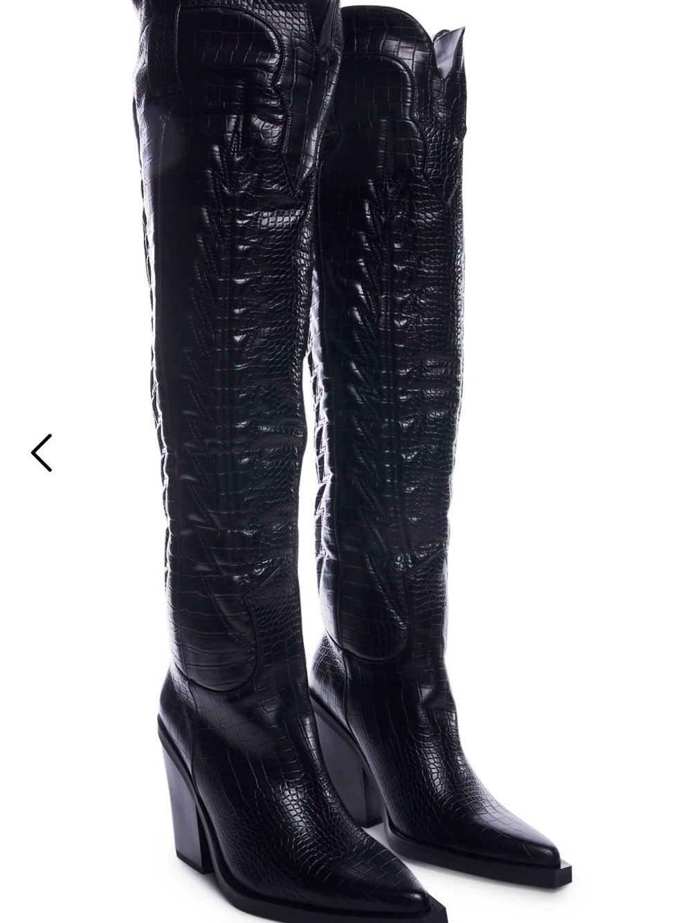 Croc-Embossed Black Over-the-Knee Women's Boots